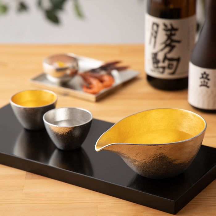 Nousaku Gold Sake Set (Gold Leaf Pitcher and Mixed Sake Cup Set)